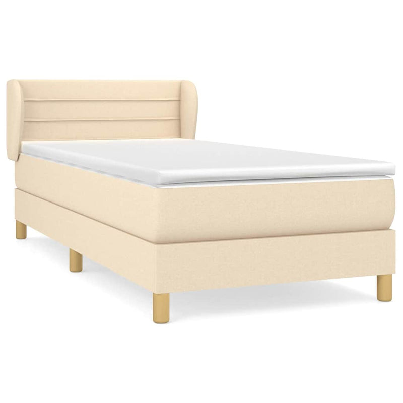 Pat box spring cu saltea, crem, 90x190 cm, textil