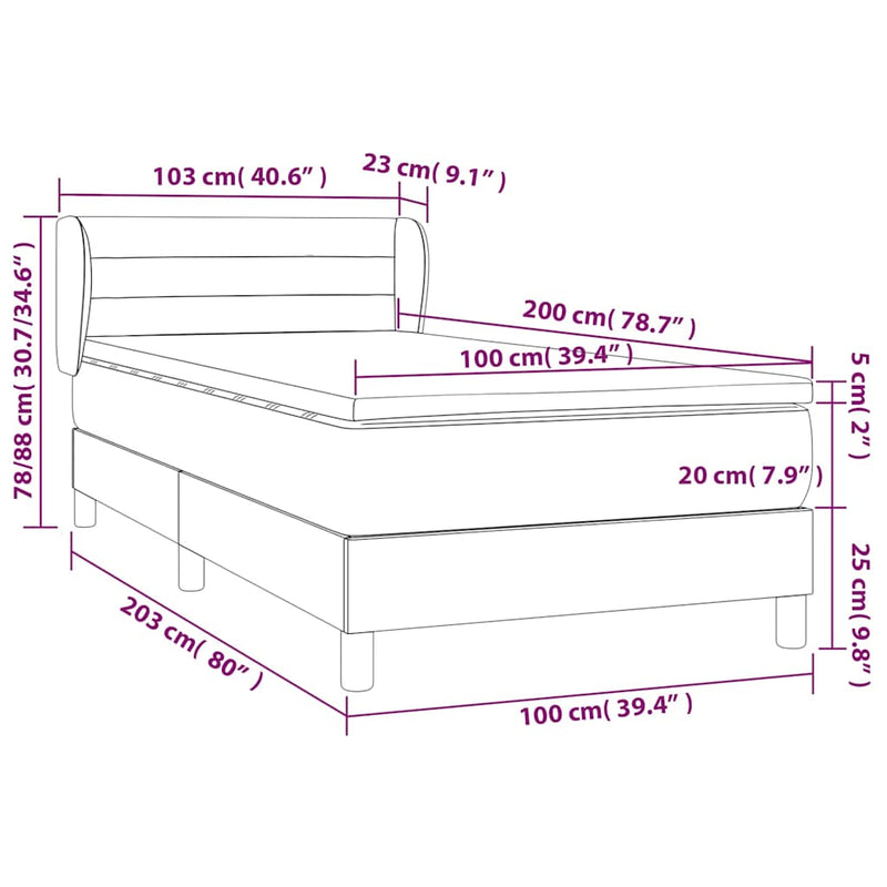 Pat box spring cu saltea, maro închis, 100x200 cm, textil