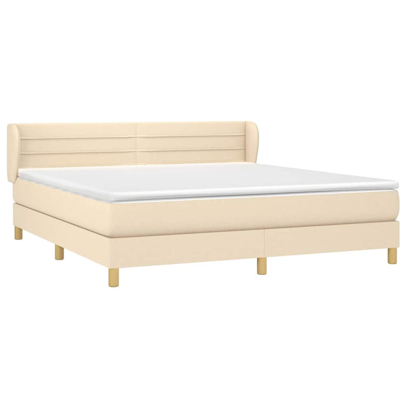 Pat box spring cu saltea, crem, 160x200 cm, material textil