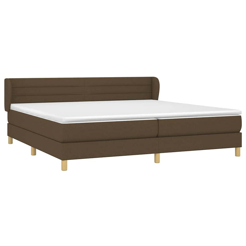 Pat box spring cu saltea, maro închis, 200x200 cm, textil
