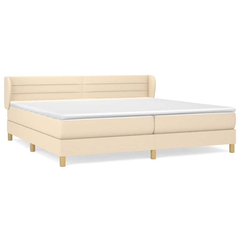 Pat box spring cu saltea, crem, 200x200 cm, textil