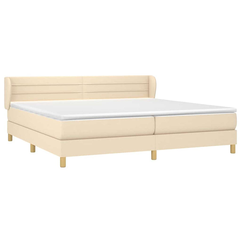 Pat box spring cu saltea, crem, 200x200 cm, textil