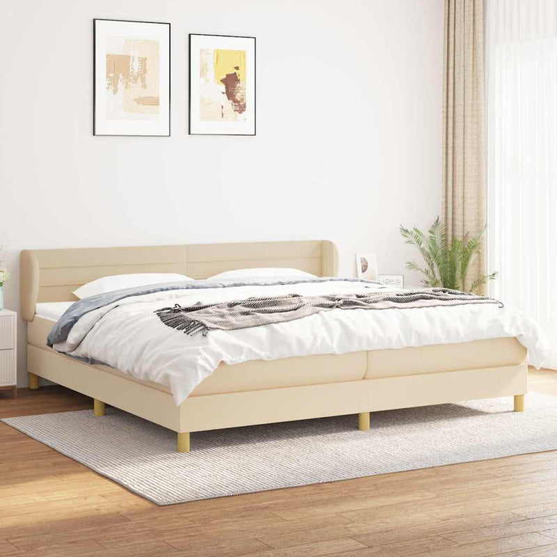 Pat box spring cu saltea, crem, 200x200 cm, textil