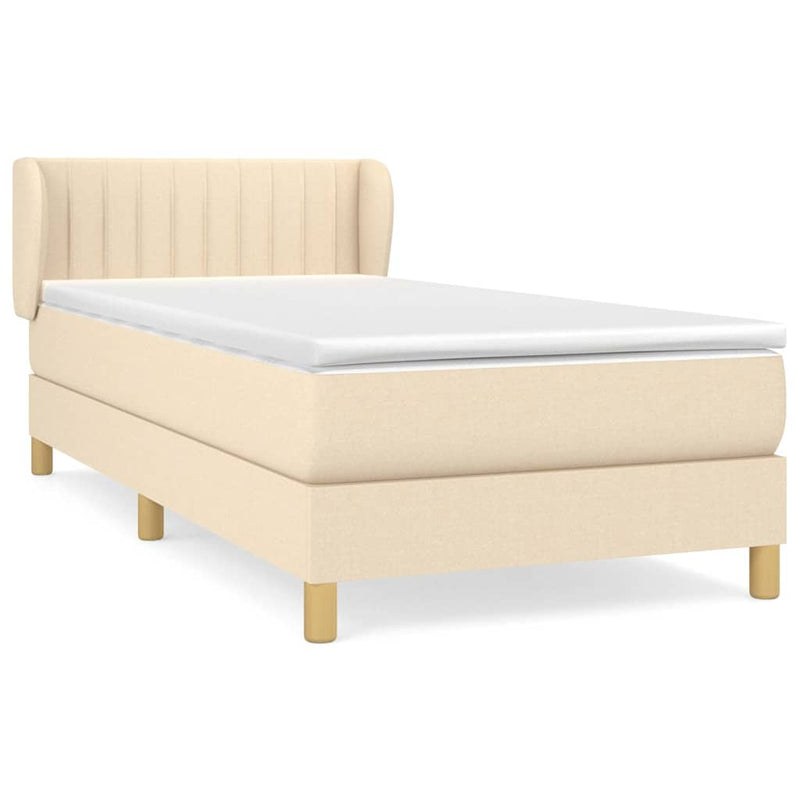 Pat box spring cu saltea, crem, 90x190 cm, textil