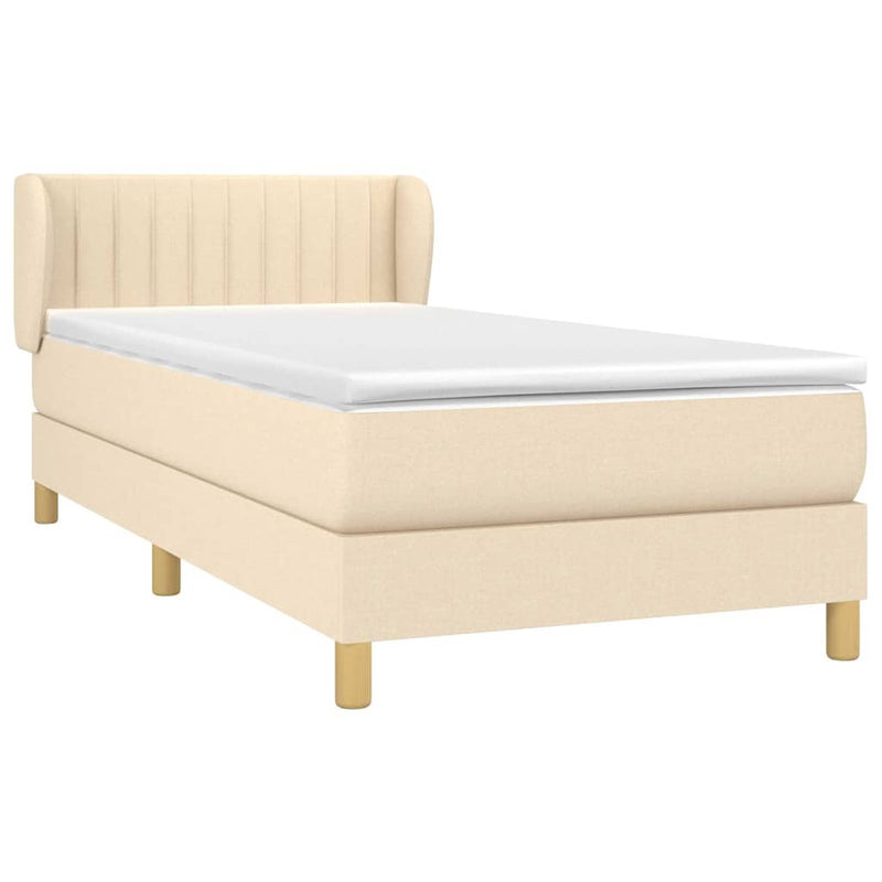 Pat box spring cu saltea, crem, 90x200 cm, textil