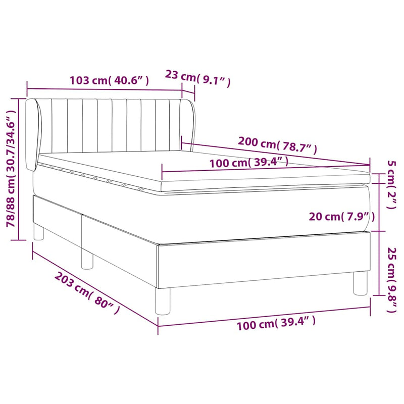 Pat box spring cu saltea, gri închis, 100x200 cm, textil