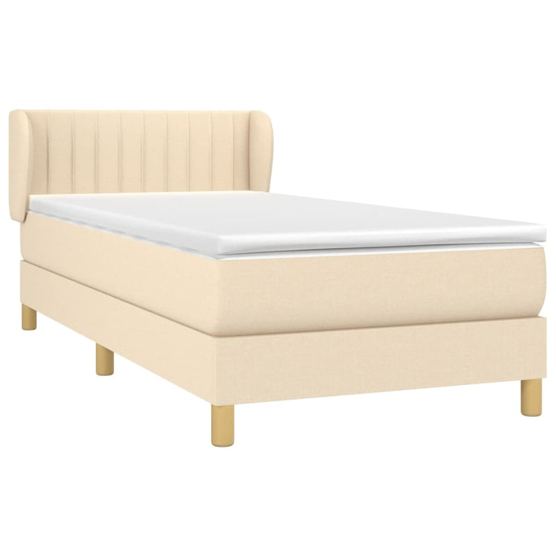 Pat box spring cu saltea, crem, 100x200 cm, textil