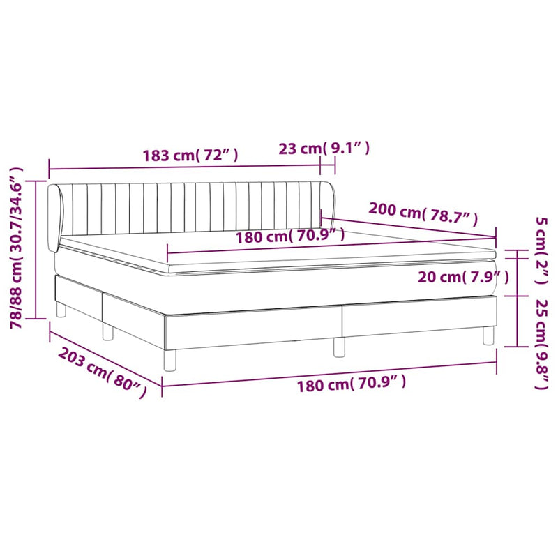 Pat box spring cu saltea, gri închis, 180x200 cm, textil