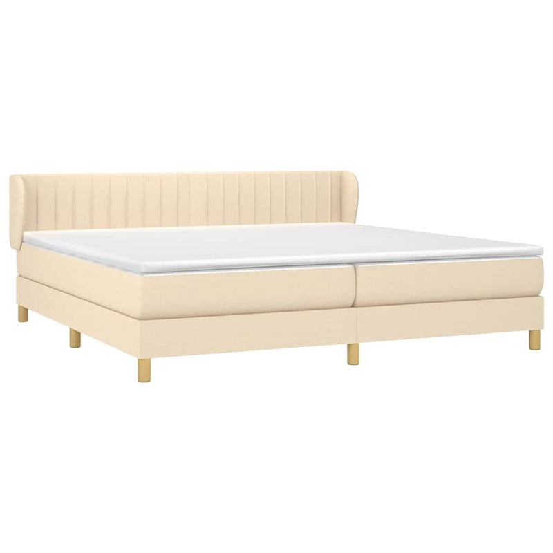 Pat box spring cu saltea, crem, 200x200 cm, textil