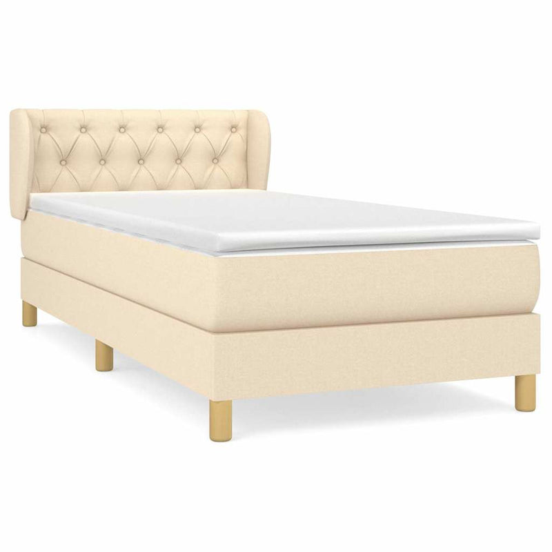 Pat box spring cu saltea, crem, 80x200 cm, textil