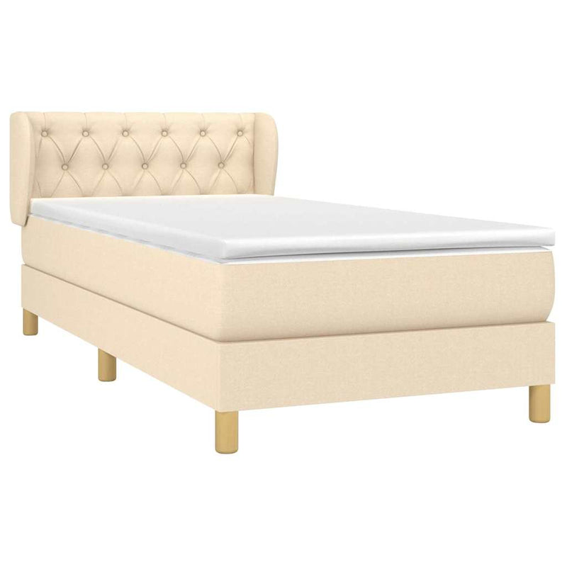 Pat box spring cu saltea, crem, 80x200 cm, textil