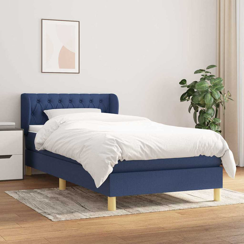 Pat box spring cu saltea, albastru, 80x200 cm, textil
