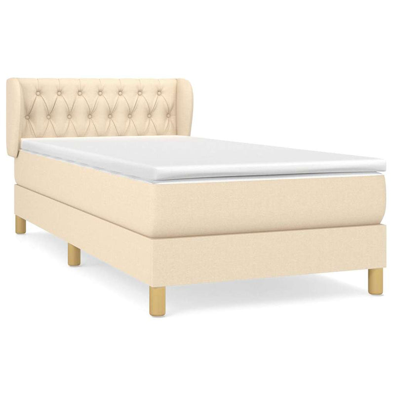 Pat box spring cu saltea, crem, 90x200 cm, textil