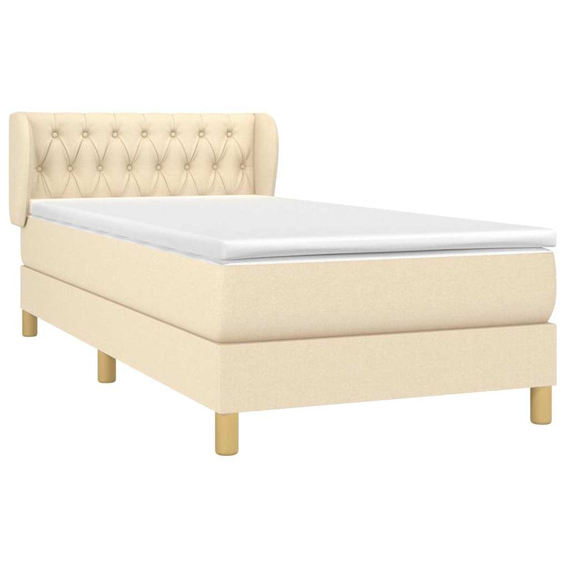 Pat box spring cu saltea, crem, 90x200 cm, textil
