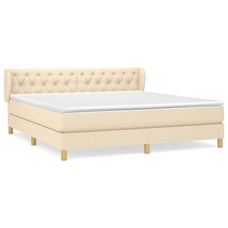 Pat box spring cu saltea, crem, 160x200 cm, material textil