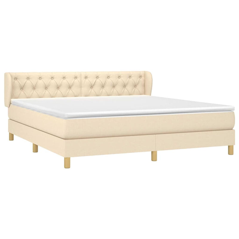 Pat box spring cu saltea, crem, 160x200 cm, material textil