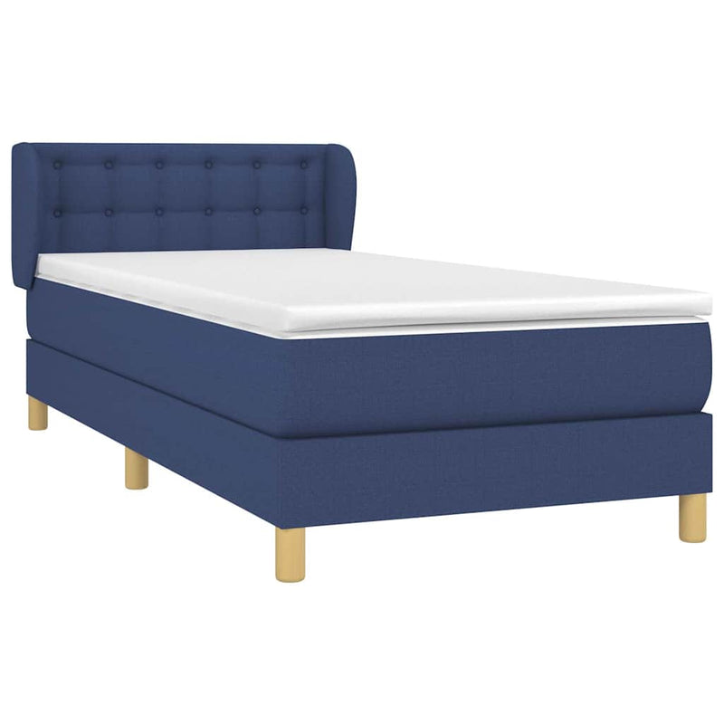 Pat box spring cu saltea, albastru, 80x200 cm, textil