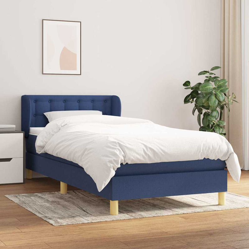 Pat box spring cu saltea, albastru, 80x200 cm, textil