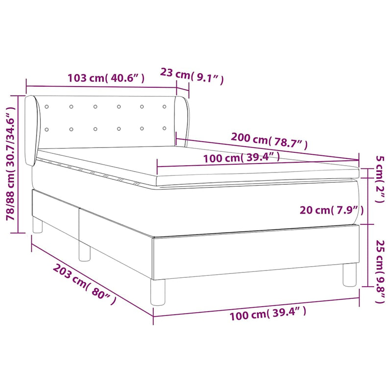 Pat box spring cu saltea, maro închis, 100x200 cm, textil