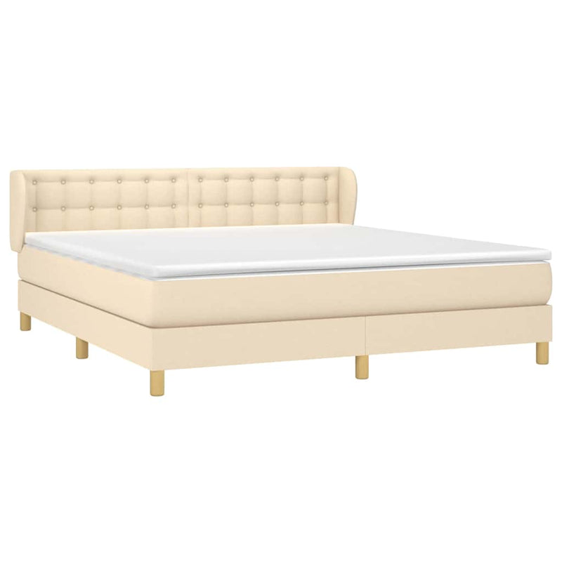 Pat box spring cu saltea, crem, 160x200 cm, material textil