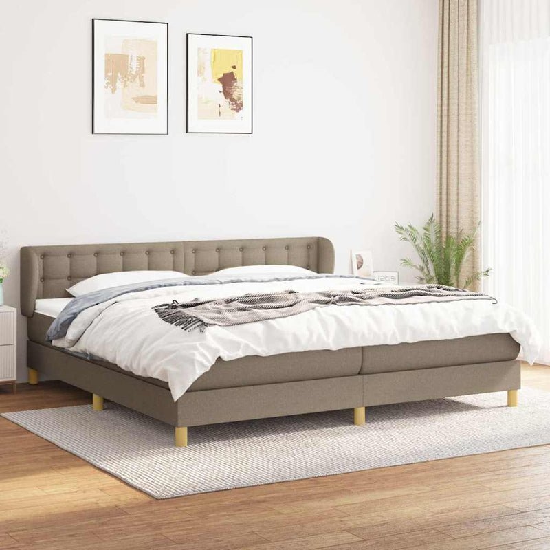 Pat box spring cu saltea, gri taupe, 200x200 cm, textil
