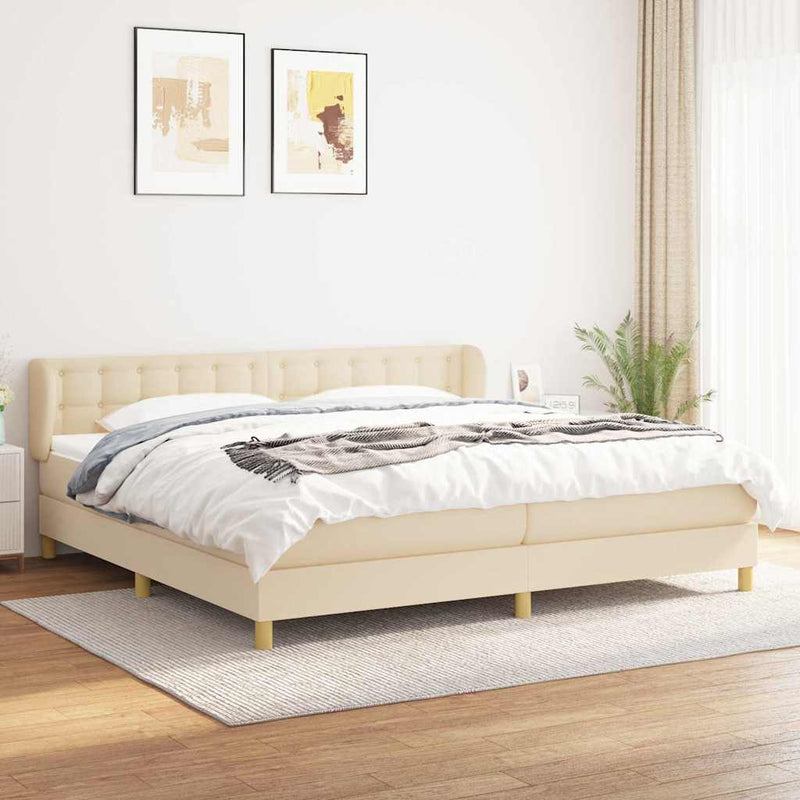 Pat box spring cu saltea, crem, 200x200 cm, textil