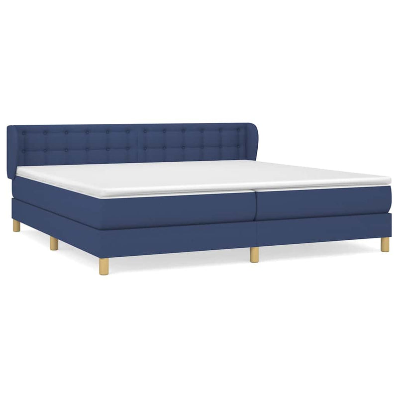 Pat box spring cu saltea, albastru, 200x200 cm, textil