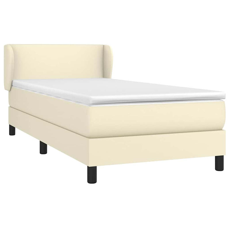 Pat box spring cu saltea, crem, 80x200 cm, piele ecologică