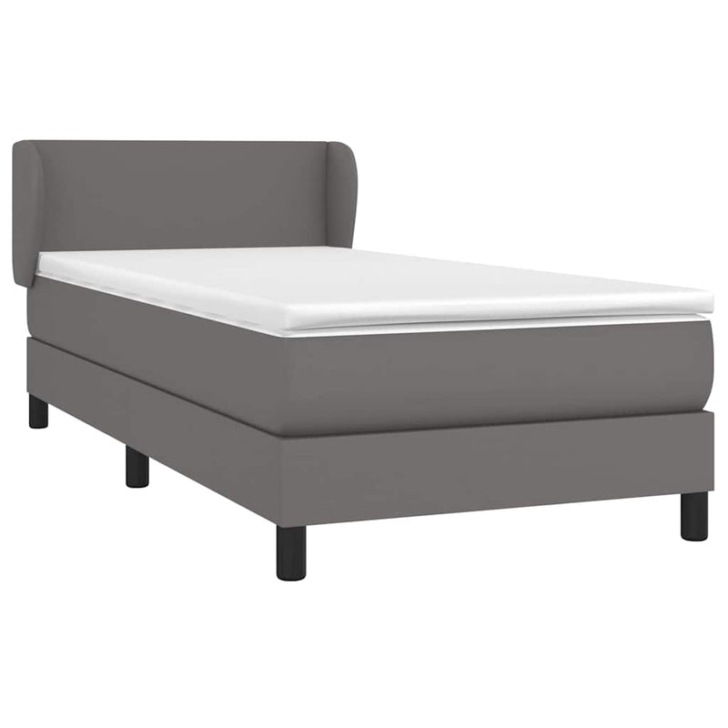 Pat box spring cu saltea, gri, 80x200 cm, piele ecologică