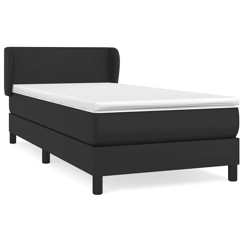 Pat box spring cu saltea, negru, 90x200 cm, piele ecologică