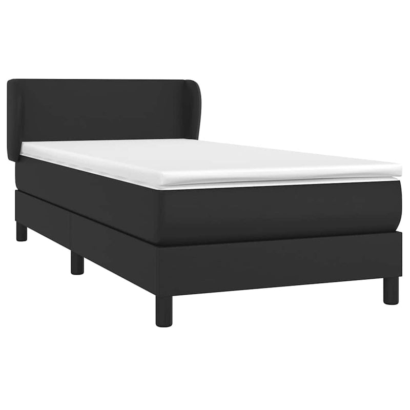 Pat box spring cu saltea, negru, 90x200 cm, piele ecologică