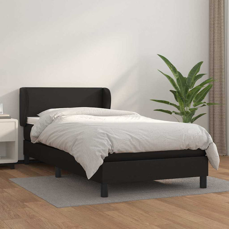 Pat box spring cu saltea, negru, 90x200 cm, piele ecologică