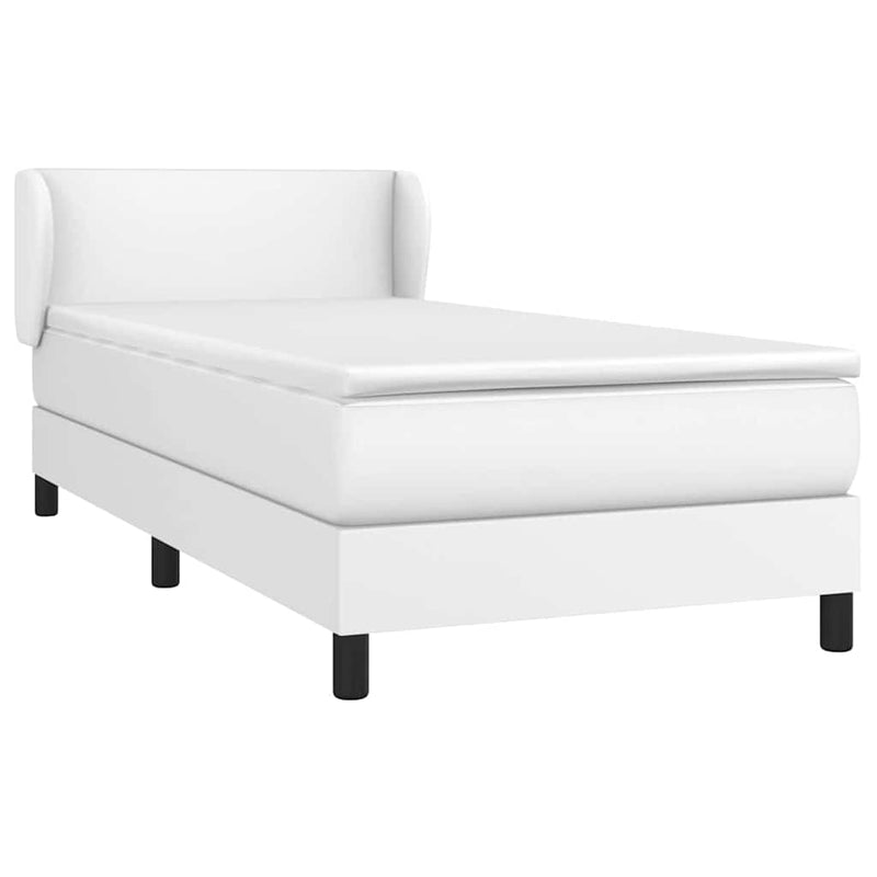 Pat box spring cu saltea, alb, 90x200 cm, piele ecologică