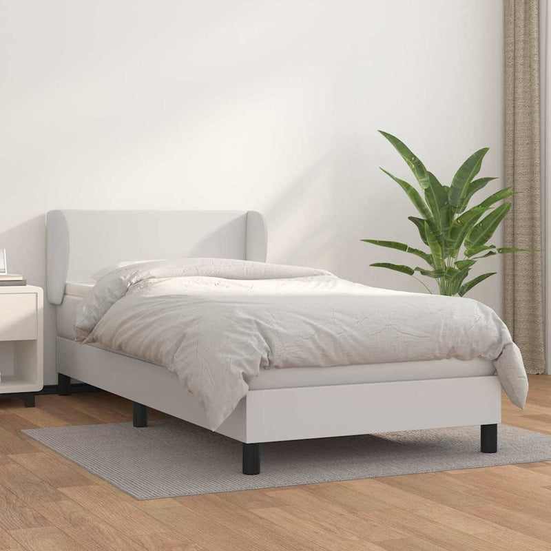 Pat box spring cu saltea, alb, 90x200 cm, piele ecologică
