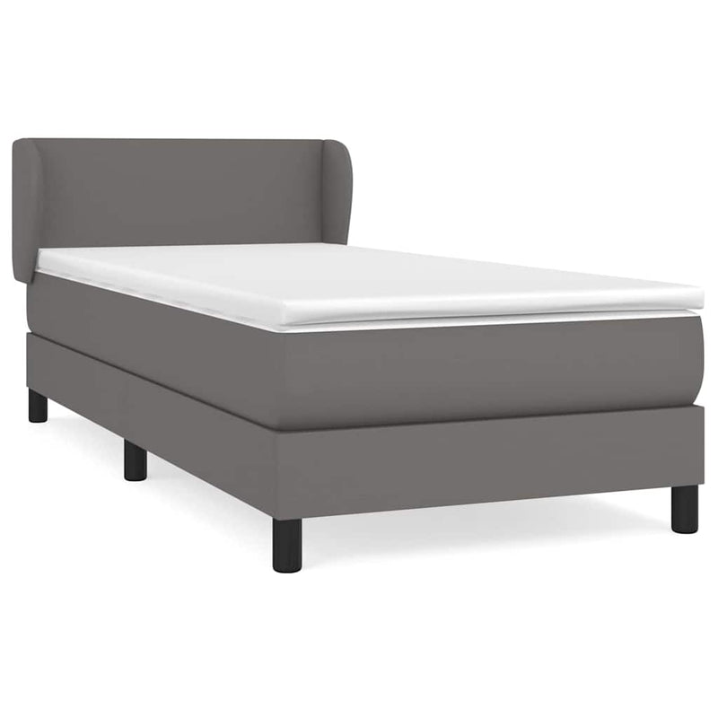 Pat box spring cu saltea, gri, 90x200 cm, piele ecologică