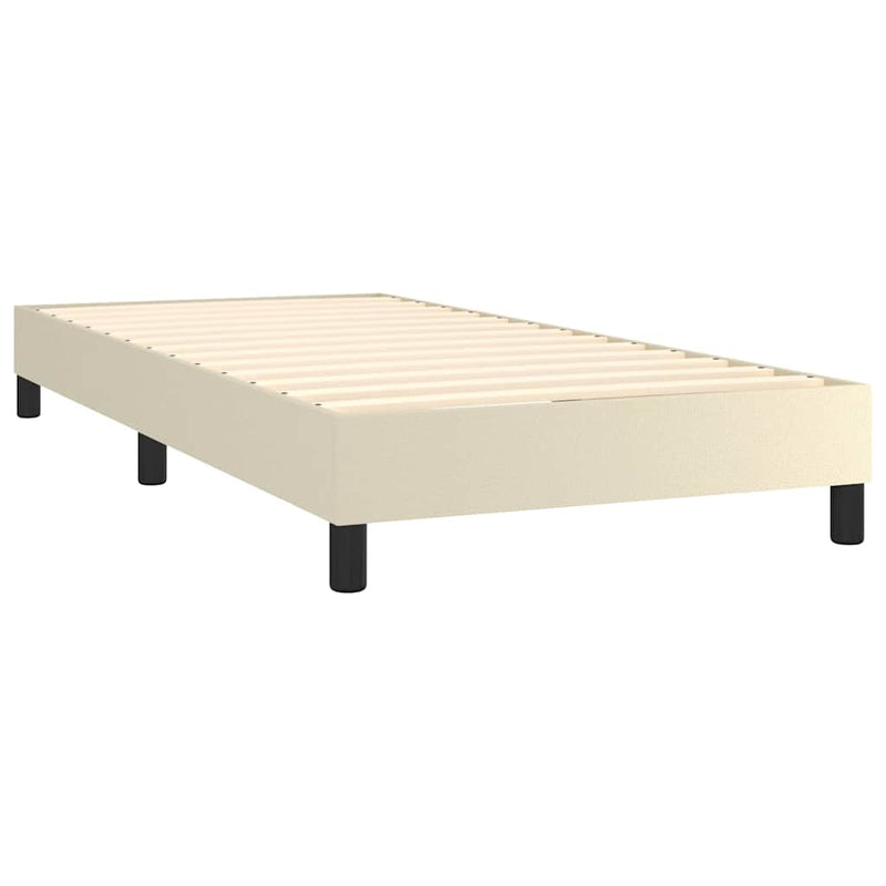 Pat box spring cu saltea, crem, 100x200 cm, piele ecologică