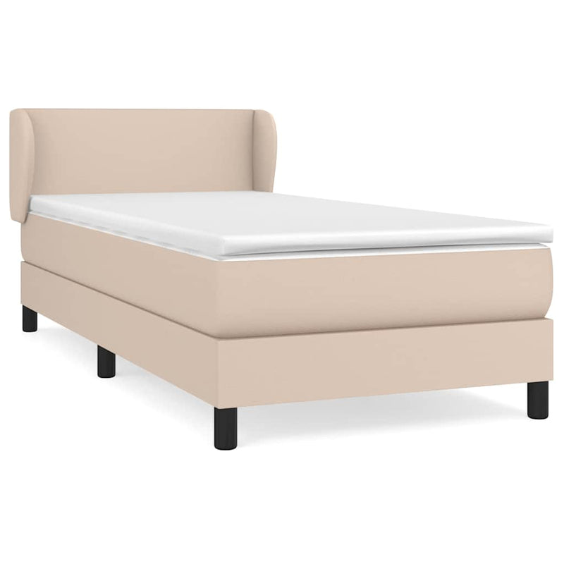 Pat box spring cu saltea, cappuccino, 100x200cm piele ecologică