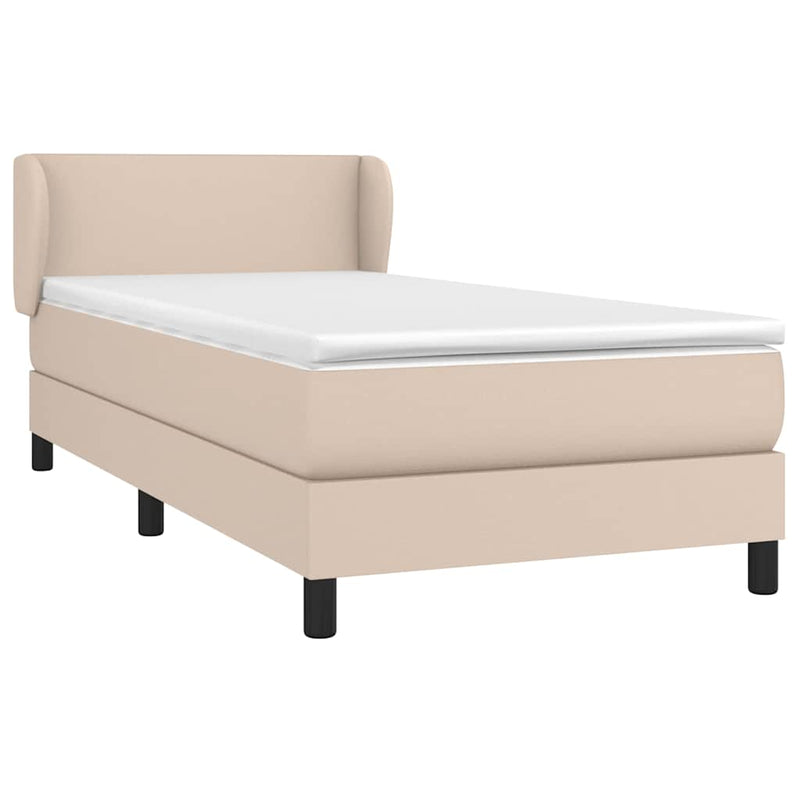 Pat box spring cu saltea, cappuccino, 100x200cm piele ecologică