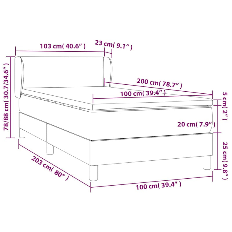 Pat box spring cu saltea, cappuccino, 100x200cm piele ecologică