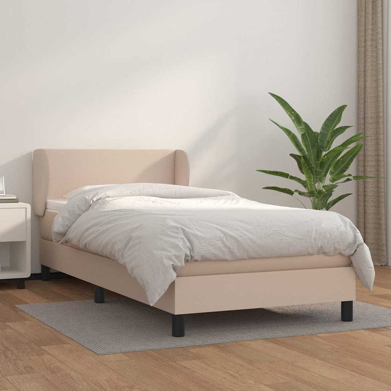 Pat box spring cu saltea, cappuccino, 100x200cm piele ecologică