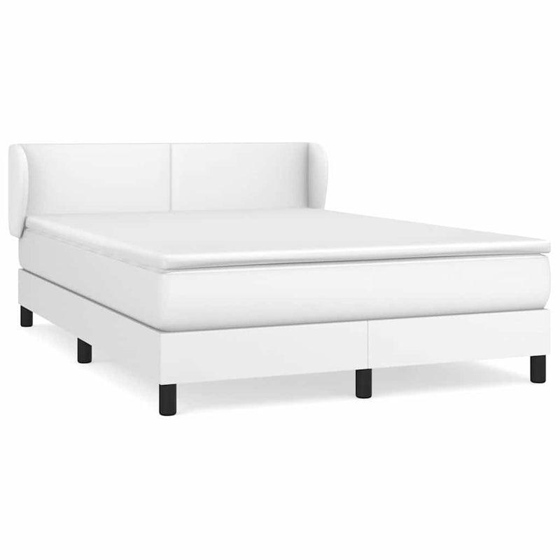 Pat box spring cu saltea, alb, 140x190 cm, piele ecologică