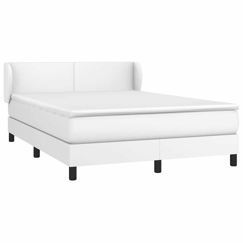 Pat box spring cu saltea, alb, 140x190 cm, piele ecologică