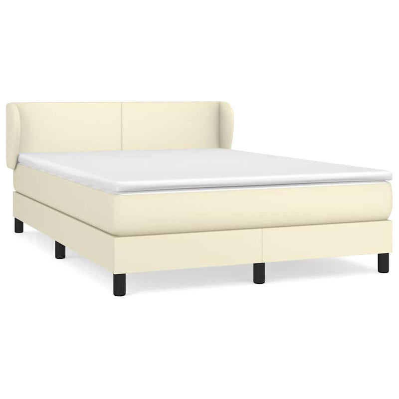 Pat box spring cu saltea, crem, 140x190 cm, piele ecologică