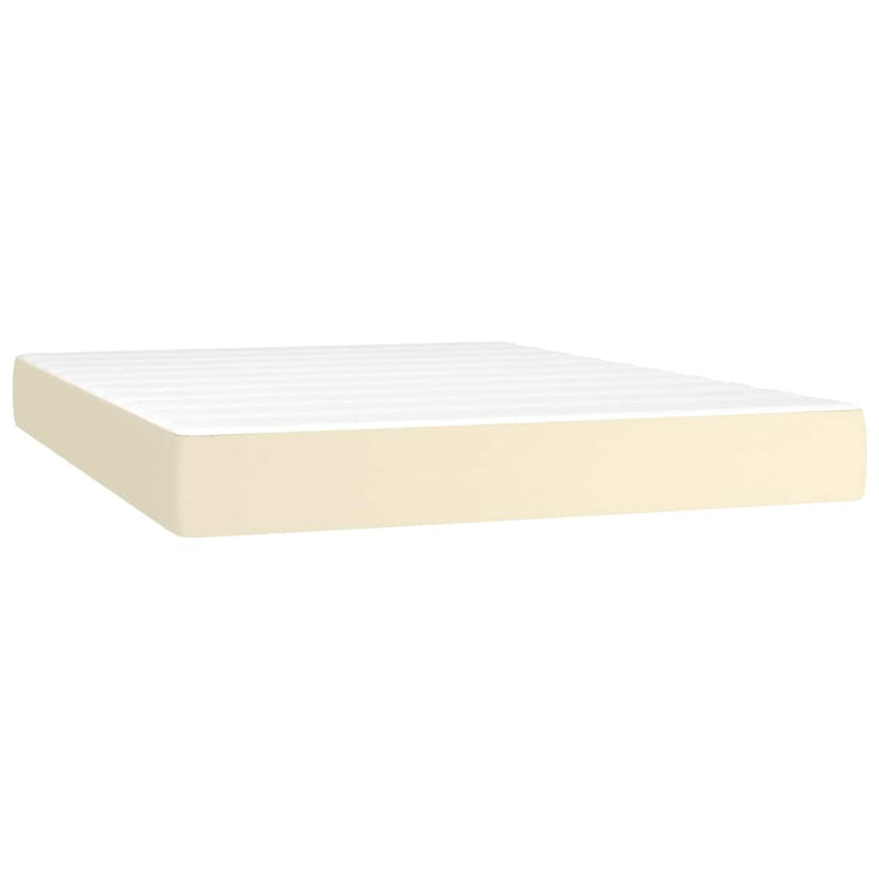 Pat box spring cu saltea, crem, 140x190 cm, piele ecologică
