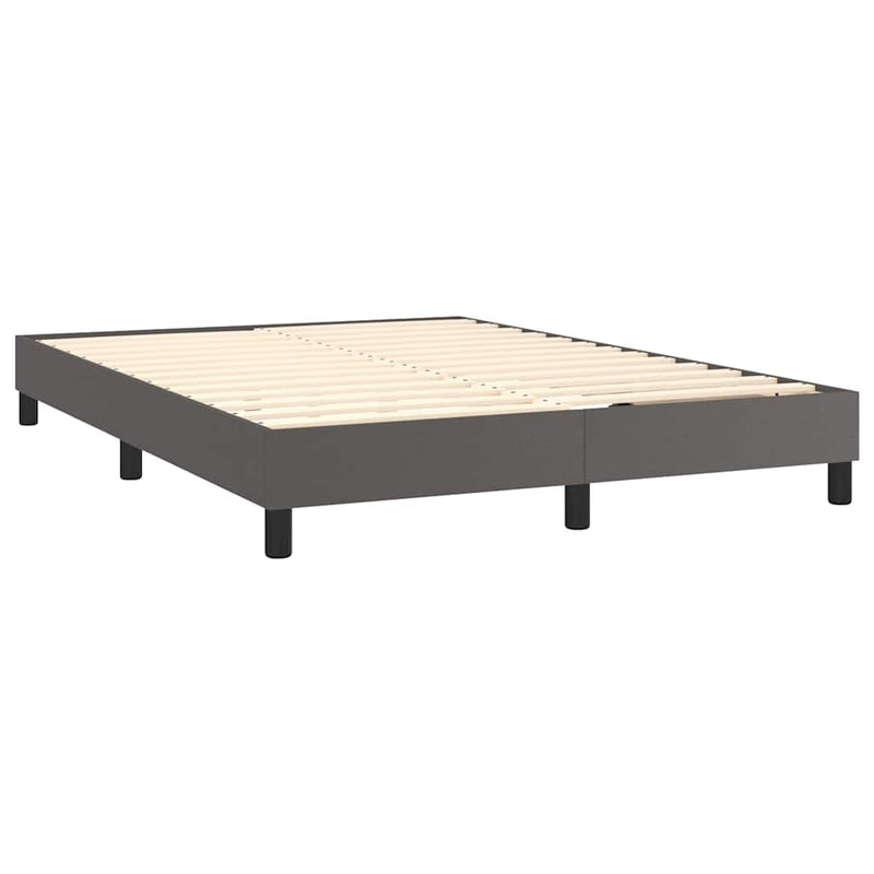 Pat box spring cu saltea, gri, 140x190 cm, piele ecologică