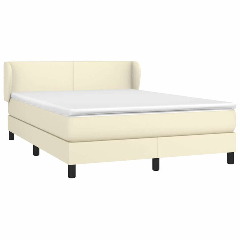 Pat box spring cu saltea, crem, 140x200 cm, piele ecologică