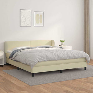 Pat box spring cu saltea, crem, 160x200 cm, piele ecologică