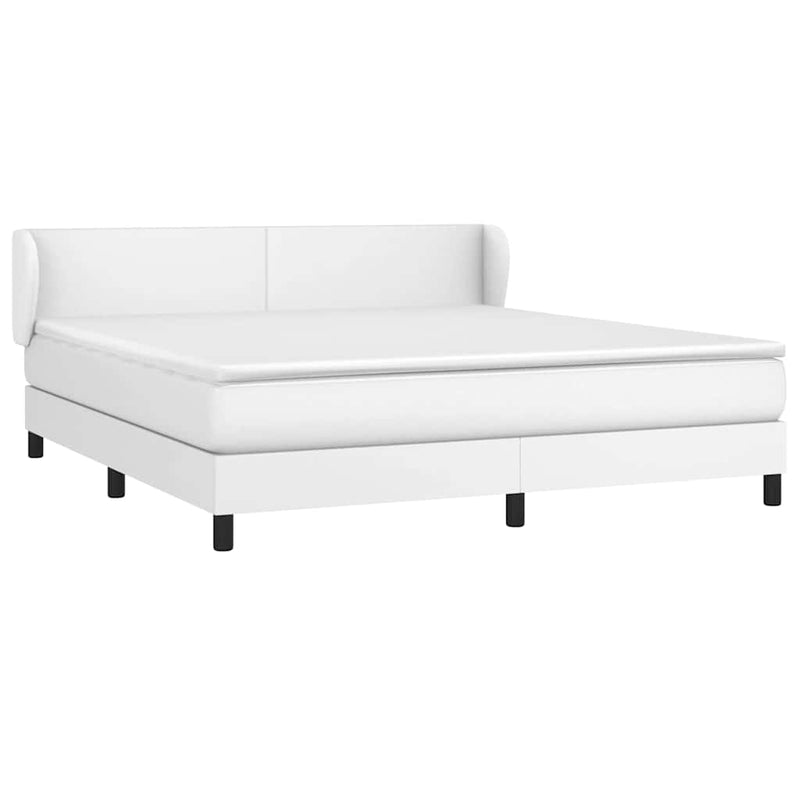 Pat box spring cu saltea, alb, 180x200 cm, piele ecologică