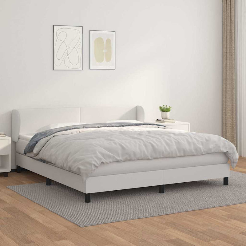 Pat box spring cu saltea, alb, 180x200 cm, piele ecologică