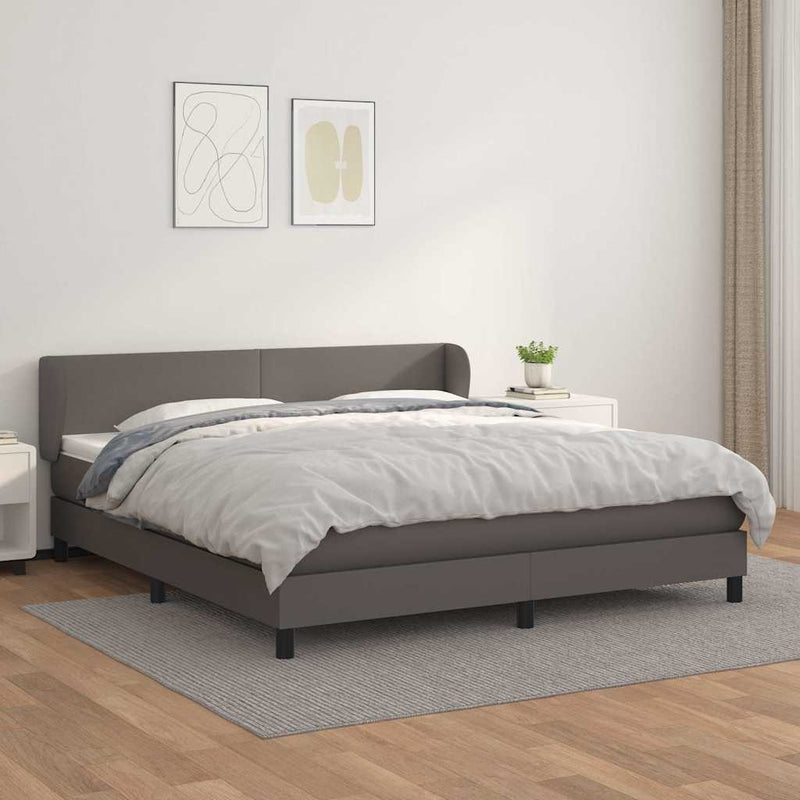 Pat cu arcuri, cu saltea, gri, 180x200 cm, piele ecologică
